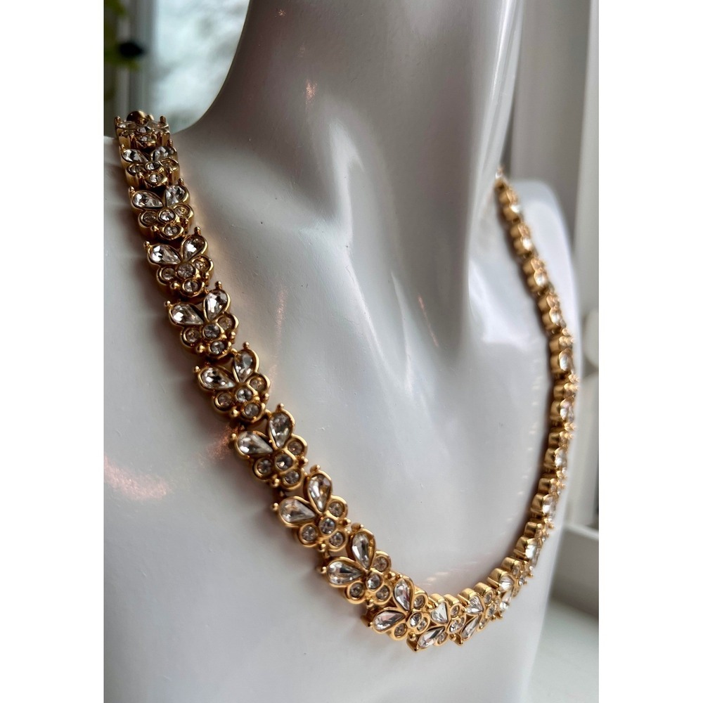 Vintage Avon Tone Crystal Floral Cluster Collar Necklace - Picture 5 of 12